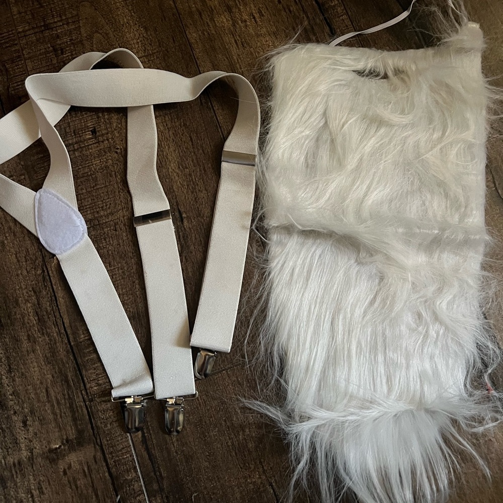 White Faux Fur beard with Suspenders